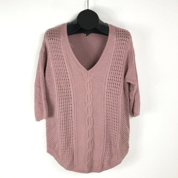 Torrid Lurex Cable Knit Sweater Women's Plus 1/1X Pink V-Neck Pullover Stretch - Picture 1 of 13